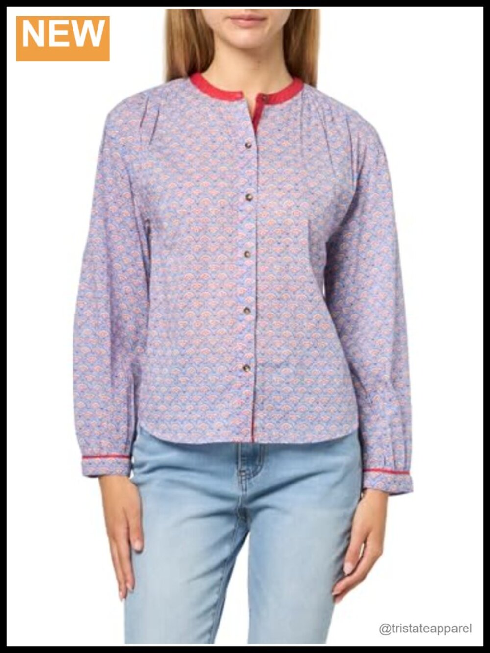 Women's Cotton Voile Blouse with Seashell Tile Pattern